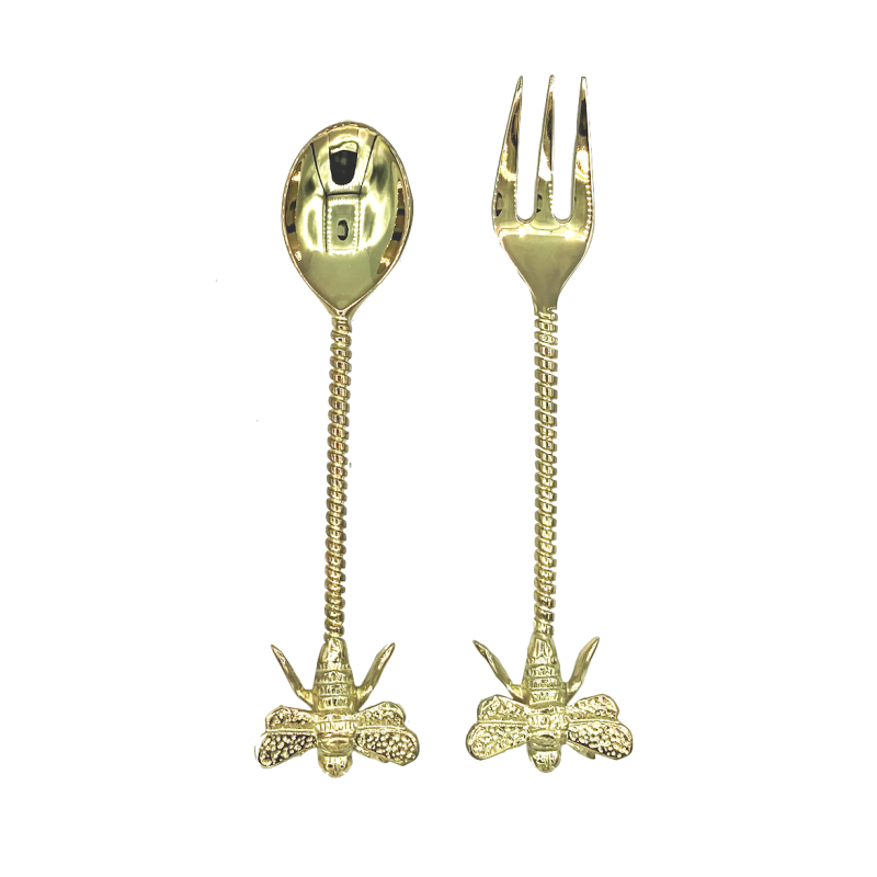 Brass fork and spoon with bee handle Brass fork and spoon with bee handle