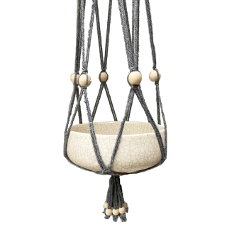 Grijze macramé, cotton hanger with white wooden beads