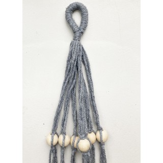 Grijze macramé, cotton hanger with white wooden beads
