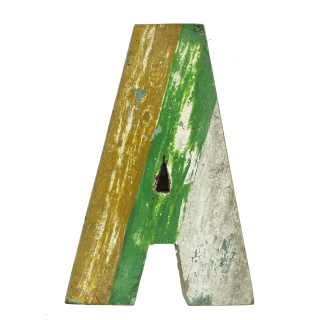 Wooden letter A made out of old fishing boat