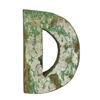 Wooden letter D made out of old fishing boats