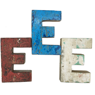 Wooden letter D made out of old fishing boats