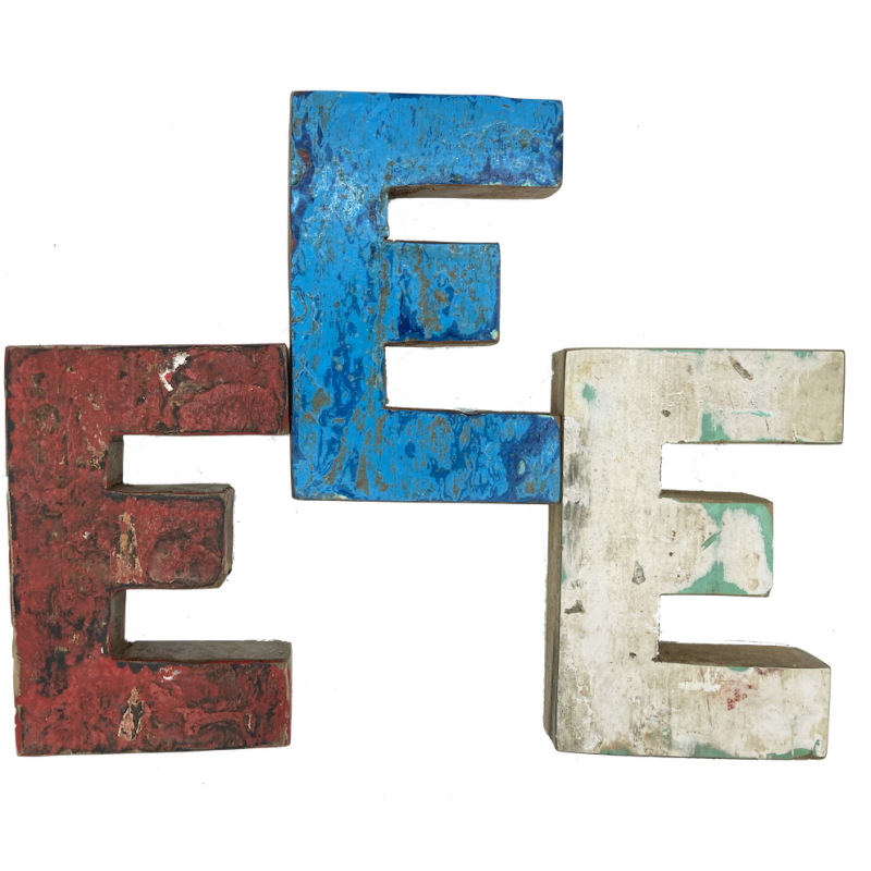 Wooden letter D made out of old fishing boats