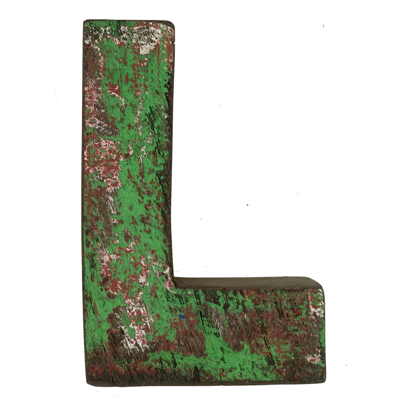 Wooden letter L made out of old fishing boat