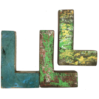 Wooden letter L made out of old fishing boat
