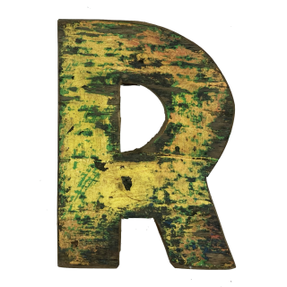 Wooden letter R made out of old fishing boat