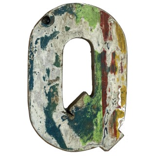 Wooden letter Q made from old fishing boats