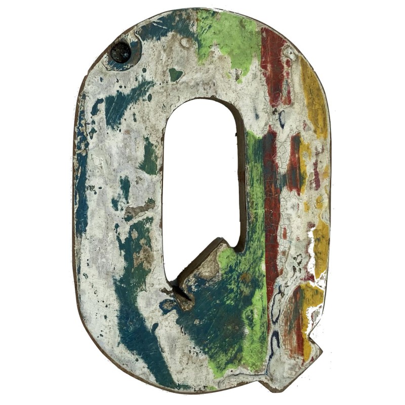 Wooden letter Q made from old fishing boats