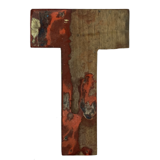 Wooden letter T made out of old fishing boats