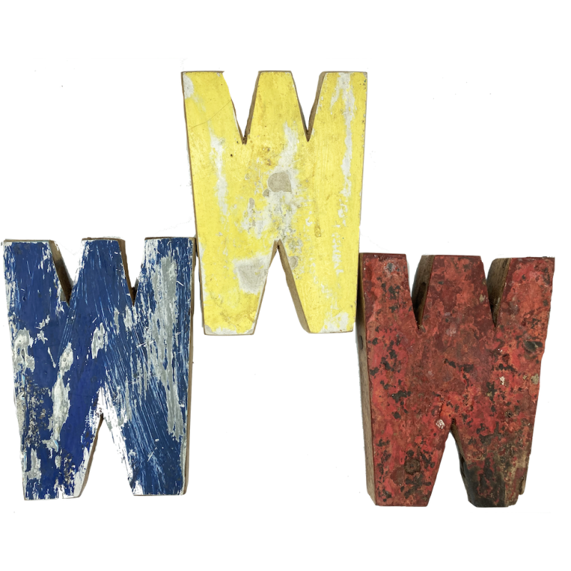 Wooden letter W made out of old fishing boats