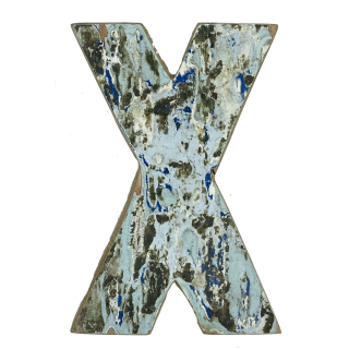 Wooden letter X made out of old fishing boats