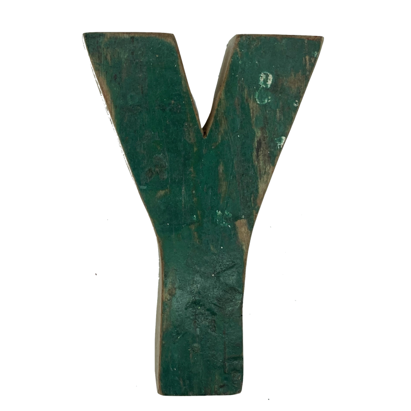 Wooden letter Y made out of old fishing boats
