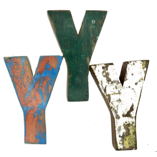 Wooden letter Y made out of old fishing boats