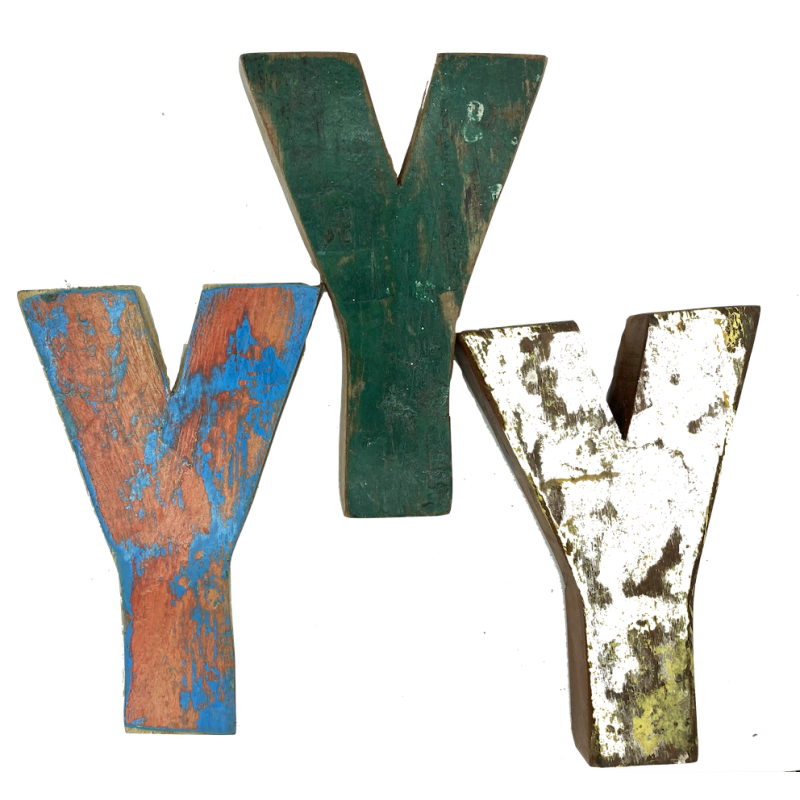 Wooden letter Y made out of old fishing boats