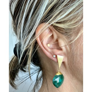 Messing oorbellen Blair met groenblauwe quartz