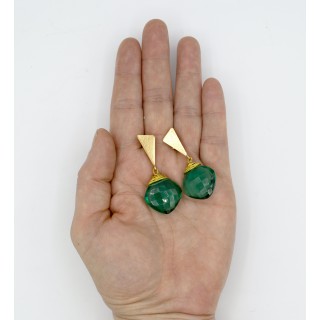Messing oorbellen Blair met groenblauwe quartz