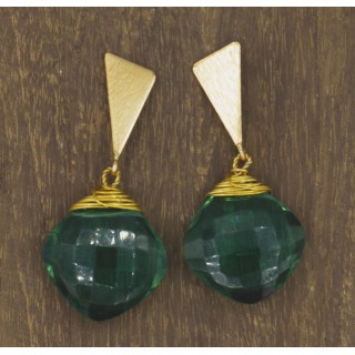 Messing oorbellen Blair met groenblauwe quartz