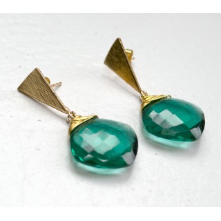 Messing oorbellen Blair met groenblauwe quartz