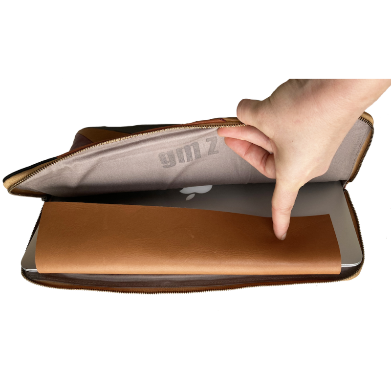 Leather laptop sleeve Lucas patchwork multicolor for the Apple 16 inch