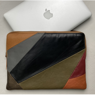 Leren laptophoes Lucas patchwork multicolor voor de Apple 16 inch