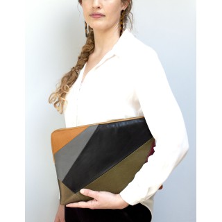 Leren laptophoes Lucas patchwork multicolor voor de Apple 16 inch