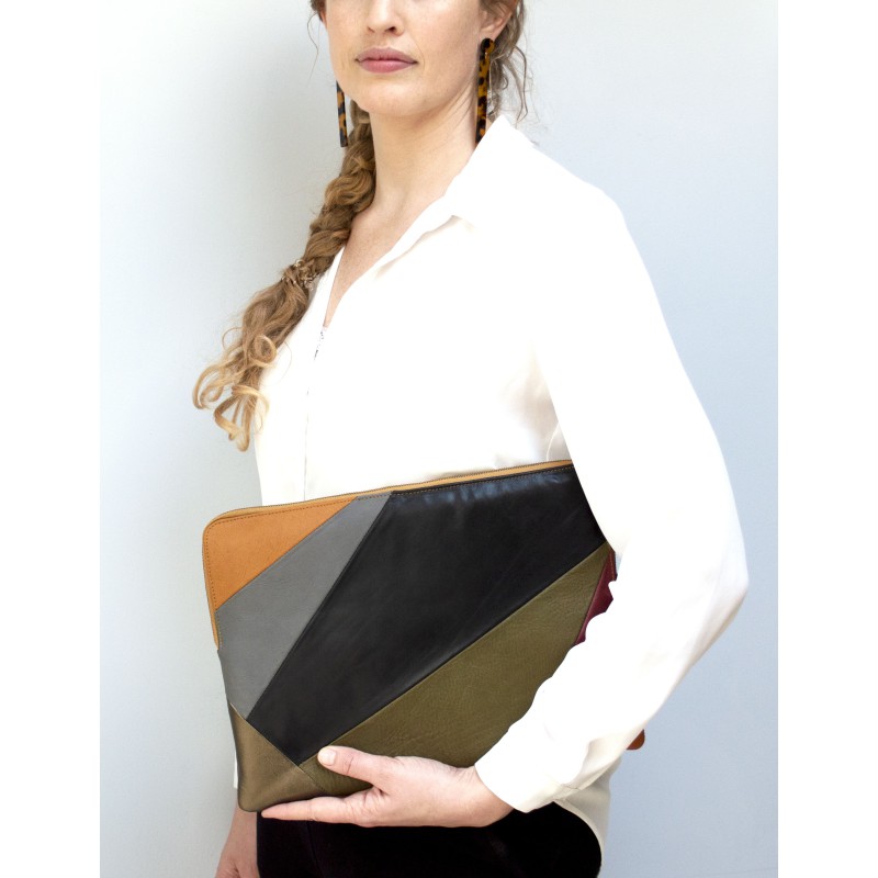 Leather laptop sleeve Lucas patchwork multicolor for the Apple 16 inch