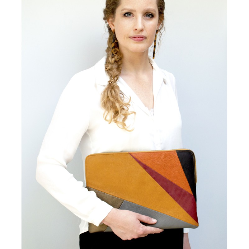 Leather laptop sleeve Lucas patchwork multicolor for the Apple 16 inch