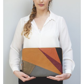 Leather laptop sleeve Lucas patchwork multicolor for the Apple 16 inch