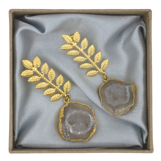 Brass earrings  Doll with druzy stone